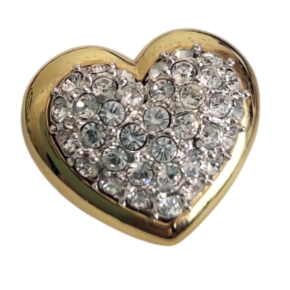SIGNED SWAROVSKI 18K GP FINISH PAVE CRYSTAL RHINESTONE HEART BROOCH PIN - Picture 1 of 3